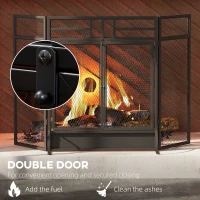 HOMCOM 3-Panel Folding Fireplace Screen with Door, Freestanding Spark Guard, Metal Mesh Fireguard, Black(m-6)