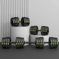 SPORTNOW Kit de Mancuernas 30kg 2 en 1 con Barra de Pesas Mango Antideslizante para Entrenamiento de Fuerza Negro Verde(m-9)
