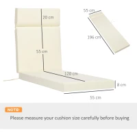 Outsunny Set of 2 Sun Lounger Cushions, Replacement Cushions for Rattan Furniture with Ties, 196 x 55 cm, Cushion ONLY, Cream White(m-3)