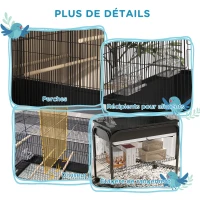 PawHut Grand cage oiseaux cage perroquet avec support roulettes pour cacatoès perruche canaris perroquet 85 x 49 x 119 cm noir(m-7)