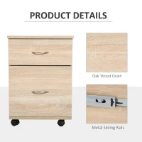 HOMCOM Two Drawer Filing Cabinet with Wheels- Oak(m-6)