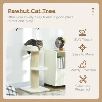 PawHut 2 Tier Sisal Sherpa Cat Tree with Basket Cushion Sisal Post Cream White(m-4)