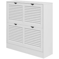 HOMCOM Mobile Scarpiera Salvaspazio in Legno per 16 Paia di Scarpe con 2 Ante a Ribalta, 81.5x25x83cm, Bianco(m-10)