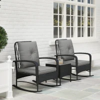 Outsunny Three-Piece Rocking Chair Rattan Bistro Set - Black(m-8)