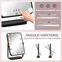 HOMCOM Espejo de Maquillaje con Luz Espejo Hollywood de Mesa con 12 LED 3 Modos y Luz Ajustable Pantalla Táctil y Función de Memoria para Dormitorio Baño 32,8x11x47,4 cm Negro(m-5)