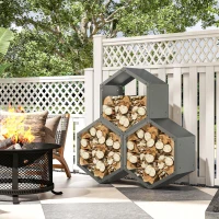 Outsunny Three-Shelf Hexagon Metal Firewood Rack - Grey(m-10)