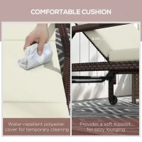 Outsunny Outdoor PE Rattan Sun Lounger Set of 2, Wicker Chaise Recliner Garden Chair with 5-Level Adjustable Backrest and 2 Wheels, Cream White(m-7)