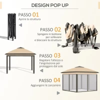 Outsunny Gazebo Pieghevole 3.3x3.3 m con Zanzariera, Doppio Tettuccio e Borsa da Trasporto, Beige(m-5)
