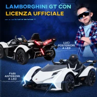 HOMCOM Macchina Elettrica per Bambini Lamborghini con Telecomando, Fari LED e Musica, Età 3+ Anni, Bianco(m-7)