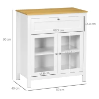 HOMCOM Aparador de Cocina Moderno Mueble Buffet Auxiliar con Cajón Estante Ajustable y 2 Puertas de Vidrio 80x40x90 cm Blanco(m-3)