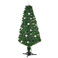 HOMCOM 5FT Prelit Artificial Christmas Tree Fiber Optic LED Light Holiday Home Xmas Decoration Tree with Foldable Feet, Green(m-11)