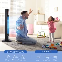 HOMCOM 38'' Freestanding Tower Fan, 3 Speed 3 Mode, 12h Timer, 70 Degree Oscillation, LED Panel, 5M Remote Controller, Black(m-5)