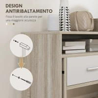 HOMCOM Tavolo Consolle a 2 Livelli con Piano Estraibile e 2 Cassetti in Legno, 95x35x87cm, Rovere(m-6)