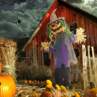HOMCOM 3'6" Pumpkin Scarecrow Halloween Animatronic, with Glowing Eyes(m-8)