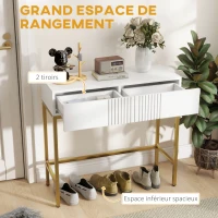 HOMCOM Table console console meuble avec 2 tiroirs base en acier avec pieds antidérapants 80 x 31,5 x 75 cm blanc(m-4)