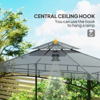 Outsunny 8' x 5' Grill Gazebo, Double Tiered BBQ Gazebo Shelter Canopy with LED Lights, 2 Side Shelves, Hooks, Dark Grey(m-6)