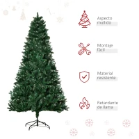 HOMCOM Árbol de Navidad Artificial 210 cm Ignífugo con 1064 Ramas con 2 Tipos de Puntas de PVC Base Plegable y Soporte de Acero Decoración Navideña de Interior Verde(m-7)