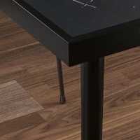 Outsunny Square Garden Table, Outdoor Dining Table for 4 with Marble Effect Tempered Glass Top and Steel Frame for Patio, Black(m-9)