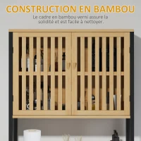 HOMCOM Étagère de toilettes meuble de salle de bain dessus toilette WC avec placard 2 portes et étagère ouverte bambou(m-6)
