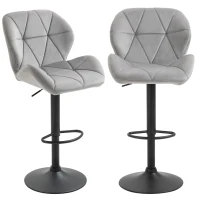 HOMCOM Adjustable Bar Stools Set of 2, Armless Upholstered Swivel Counter Chairs, Barstools with Back, Footrest, Light Grey(m-11)