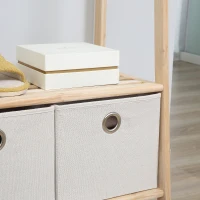 HOMCOM Vestiaire d'entrée porte-manteau 4 patères 2 tiroirs polyester gris clair 2 étagères bois de sapin(m-8)