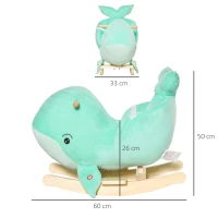 HOMCOM Jouet à Bascule Baleine - Effet sonore Chant Baleine - Fauteuil intégré, Ceinture de sécurité - Bois peuplier Peluche Courte Polyester Turquoise Clair(m-3)