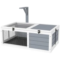 PawHut Maison enclos cage pour petit animal tortue avec 2 espaces support de lampe 81 x 48 x 31,5 cm gris(m-1)