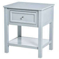 HOMCOM Bedside End Table Nightstand w/ Drawer Open Shelf Table Top Metal Handle Classic Home Stylish Furniture Grey(m-11)