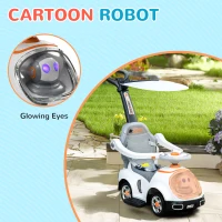 AIYAPLAY 3 in 1 Ride on Push Car, Cartoon Robot Theme Foot to Floor Slider w/ Handle Light Music Horn, Storage - White(m-5)