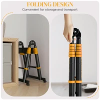 HOMCOM 3.8m Duo Aluminium Ladder w/ Tool Holder - Yellow(m-5)