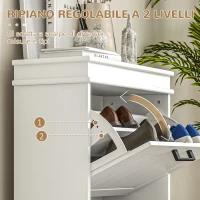 HOMCOM Scarpiera Moderna con 2 Cassetti Ribaltabili per 10 Paia di Scarpe e Ripiano Regolabile, 54x24x82.5cm, Bianco(m-5)