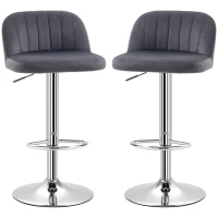 HOMCOM Lot de 2 tabourets de bar design contemporain avec repose-pieds hauteur réglable et pivotant - revêtement tissu effet velours - pied métal - gris(m-10)