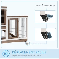 PawHut Clapier à lapin sur roulettes cage à lapin 2 étages 2 portes verrouillables 2 plateaux coulissants rampe(m-7)
