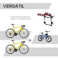 HOMCOM Portabicicletas Trasero Portón Plegable con Correas Hasta 3 Bicis Soporte de Bici Universal Carga 40kg 68x52x60cm Metal(m-5)