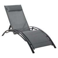 Outsunny Bain de Soleil transat de jardin chaise longue Design Contemporain inclinable Multi-Positions tétière Amovible Incluse alu textilène dim. 171L x 64l x 82H cm Gris