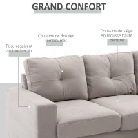HOMCOM Canapé d'angle en tissu de lin 193 cm forme L design scandinave pour salon appartement petit espace gris clair(m-4)