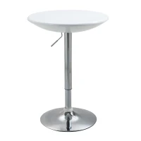 HOMCOM Mesa de Bar Regulable en Altura Giratoria 360º con Base Redonda Mesa Alta de Acero Moderna para Cocina Comedor Cafetería 61x61x76-97 cm Blanco(m-10)