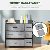 HOMCOM Commode 7 tiroirs meuble de rangement tiroir en tissu pliant - structure acier noir - 80L x 29l x 78,5H cm, noir et gris(m-4)