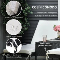 Outsunny Conjunto de 2 Tumbonas de Jardín con Cojines Acolchados Ratán con Mesa Auxiliar para Piscina o Terraza Carga 160 kg 195x60x86 cm Acero Negro(m-6)