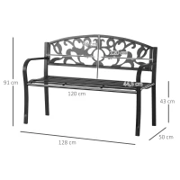 Outsunny Banc de Jardin Design Contemporain 3 Places dim. 128L x 50l x 91H cm métal époxy Noir(m-3)