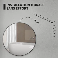 HOMCOM Miroir rond miroir salle de bain cadre en métal facile à installer, pour chambre, salon, entrée, Ø 70 x 2,5 cm noir(m-7)