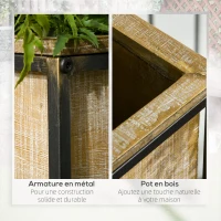 Outsunny Lot de 3 cache-pots carrés pour plantes fleurs sur pied en métal et bois - 3 hauteurs différentes naturel et noir(m-5)