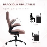 Vinsetto Sedia da Ufficio Ergonomica con Altezza Regolabile, Braccioli Ribaltabili e 5 Ruote, 67x70x114-124 cm(m-6)