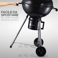 Outsunny Barbecue in Ghisa con 2 Ruote e 2 Griglie | Coperchio con Termometro, Valvola e Ripiano Inferiore | 50x63x94cm(m-6)