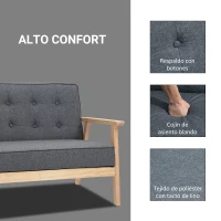 HOMCOM Sofá de 2 Plazas con Respaldo Cojines Acolchados Patas de Madera Antideslizantes Botones con Mechones 113x67x78 cm Gris(m-4)