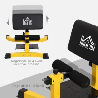 HOMCOM Squat Machine Multifunzione 3 in 1 Regolabile Sit Up Push Up per il Fitness, Fianchi e Gambe Acciaio, PVC, EVA 71 x 108 x 46-58 cm Nero e Giallo(m-5)