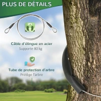 Outsunny Kits de tyroliennes pour enfants 6-10 ans poignée antidérapante corde réglable dispositif de protection d'arbre(m-7)