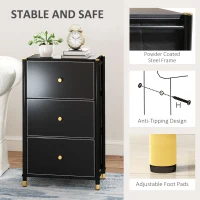 HOMCOM Faux Leather Front Chest of Three Drawers - Black(m-6)