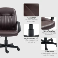 HOMCOM Swivel Executive Chair PU Leather Computer Desk Chair, Dark Brown(m-6)