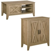 HOMCOM Ensemble de table basse et buffet de cuisine style rural chic multi-rangement - en Bois Aspect chêne(m-1)